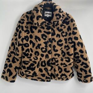 APPARIS Animal Print Leopard cheetah Faux Fur Fleece Teddy Jacket size xs